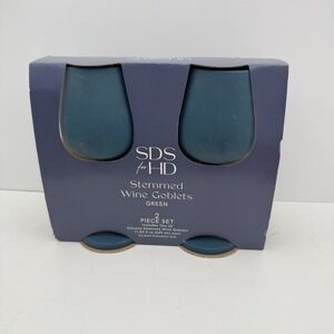 SDS Lot of 2 Stemmed Silicone Wine Goblets Unbreakable Green New Boating Pool